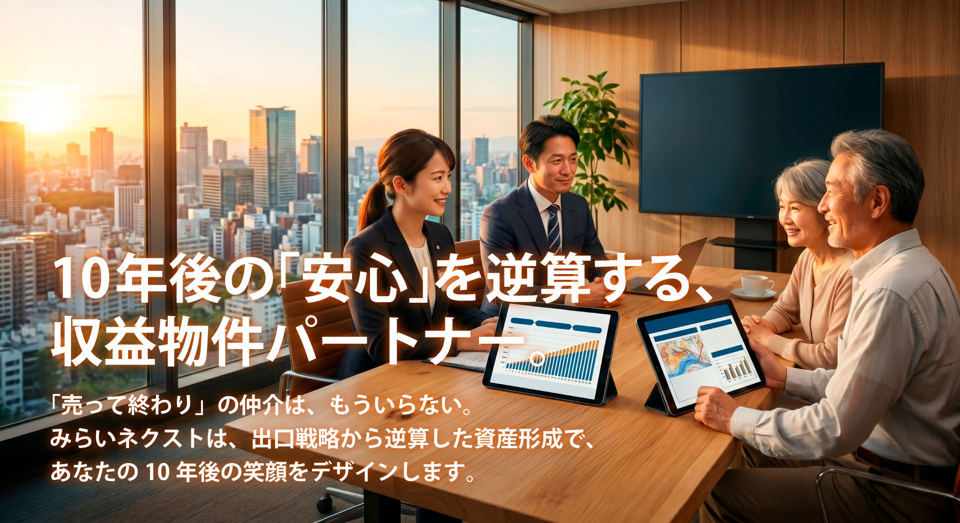 10年後の「安心」を逆算する、 収益物件パートナー。 10年後の「安心」を逆算する、 収益物件パートナー。